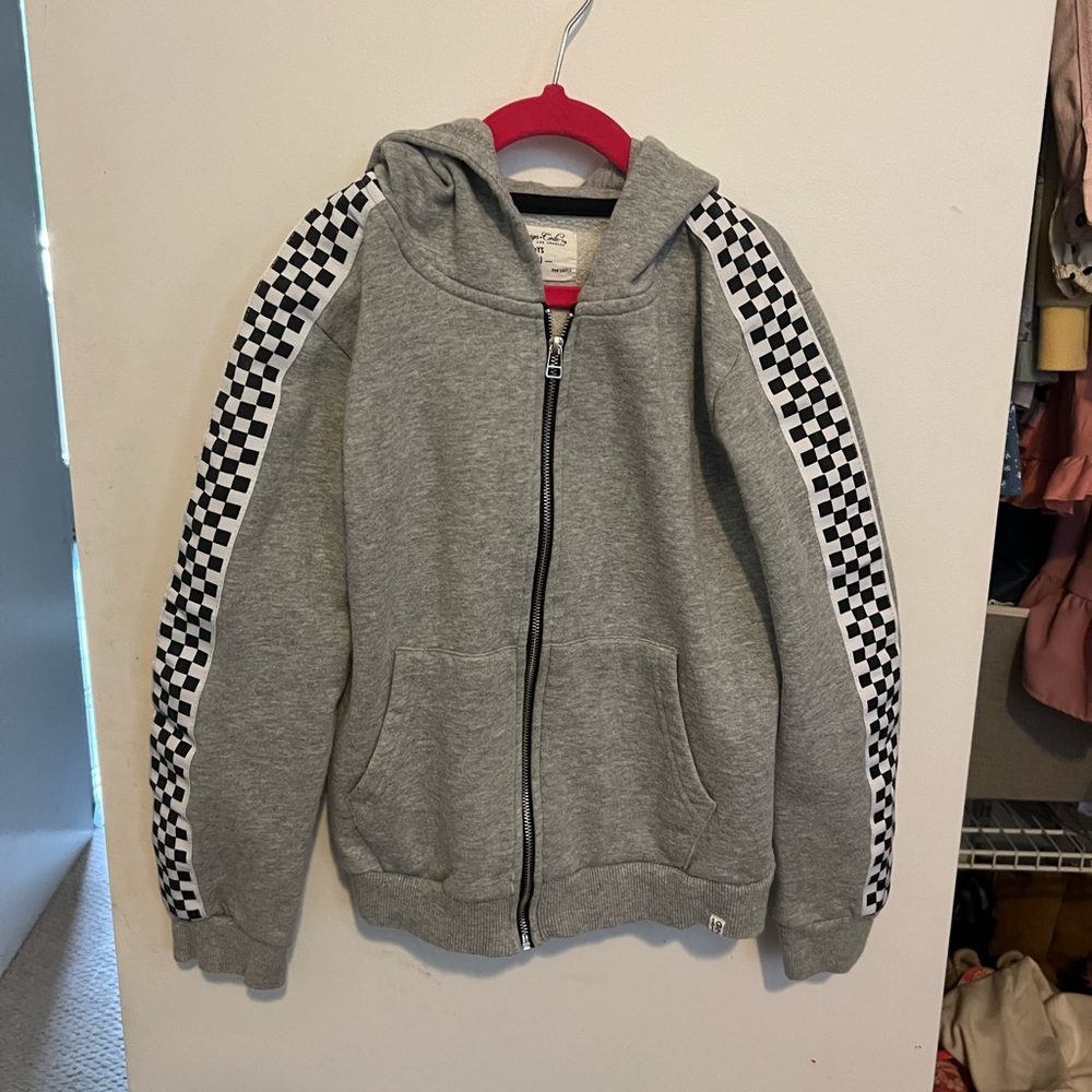 Sovereign Code Gray Hoodie with Checkered Sleeves